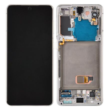 For Samsung Galaxy S21 G991U/G991B OLED Screen Digitizer Assembly with Front Frame - White - OEM New