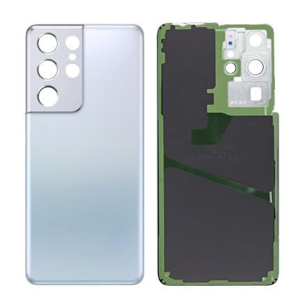 For Samsung Galaxy S21 Ultra G998U/G998B Battery Cover with Small Parts - Silver - Samsung Logo